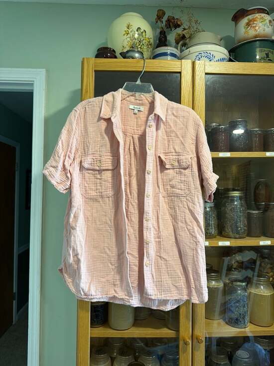 Madewell Tops - Madewell Pink Gauze Short Sleeve Duo-Pocket Button-Down Shirt
